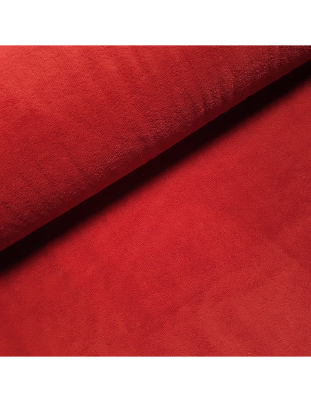 Tissu, Éponge de Bambou Doudou Double Face, Rouge, Laize 150 cm, 60% Bambou 250g/m²