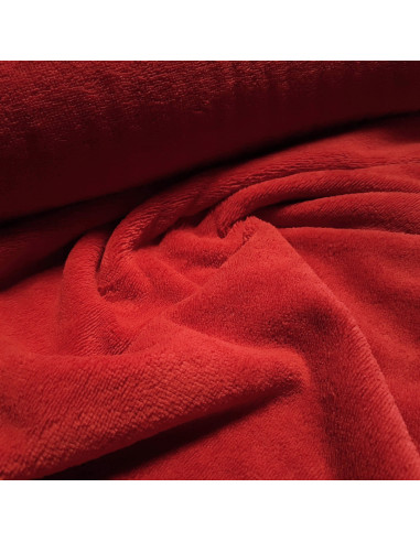 Tissu, Éponge de Bambou Doudou Double Face, Rouge, Laize 150 cm, 60% Bambou 250g/m²
