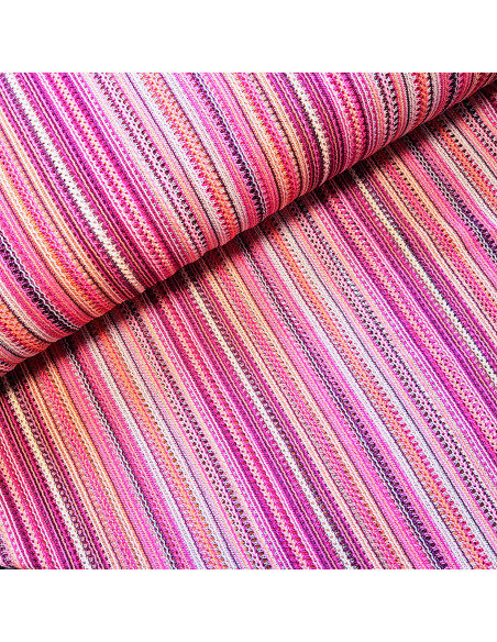 Tissu, Filet Macramé Rayé Ajouré, Roses Multicolores, Laize 150 cm, Polyester Élasthanne