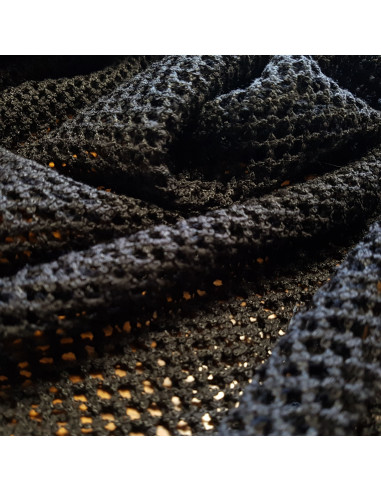 Tissu, Filet Macramé Ajouré, Noir Profond, Laize 150 cm, Polyester Coton Souple