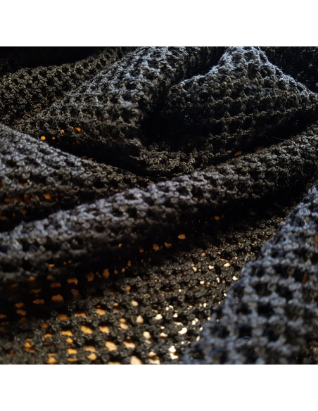 Tissu, Filet Macramé Ajouré, Noir Profond, Laize 150 cm, Polyester Coton Souple