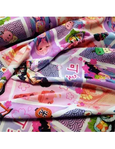 Tissu, Jersey de Coton Imprimé Manga, Rose Pastel, Laize 140 cm, Coton Stretch Oeko-Tex 2