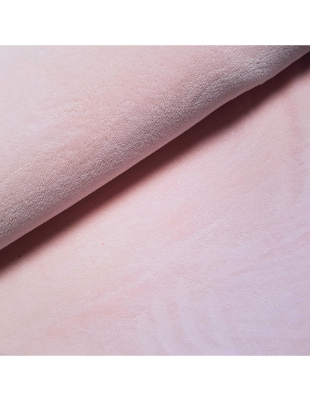 Tissu, Éponge de Bambou Doudou Double Face, Rose Layette, Laize 150 cm, 60% Bambou 30% Polyester 10% Coton