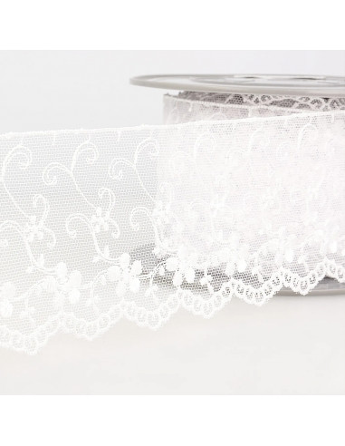 Broderie sur tulle, 70mm, blanc
