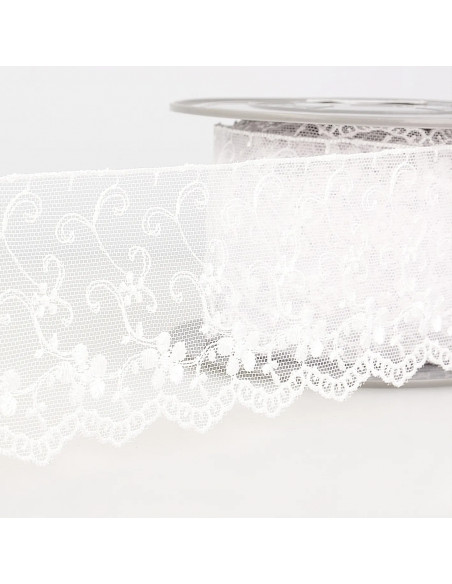 Broderie sur tulle, 70mm, blanc