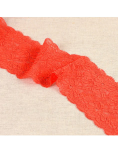 Ruban dentelle élastique fleurs, 10cm, orange