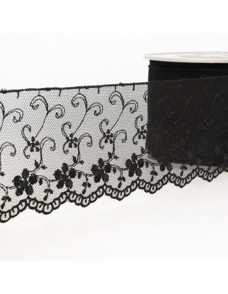 Broderie sur tulle, 70mm, noir
