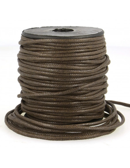 Cordon coton ciré, aspect cuir, 2mm, marron