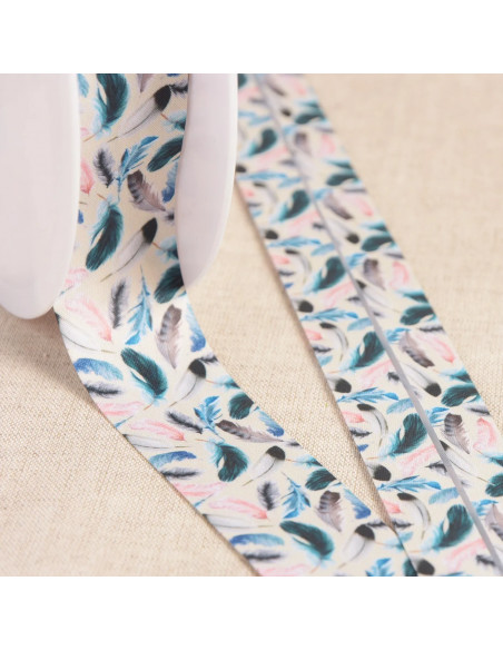 Biais tout textile, plumes, beige