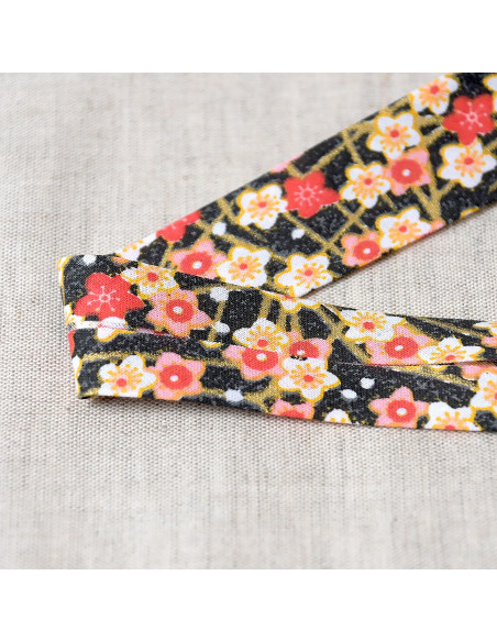 Biais tout textile, fleurs, rose/rouge