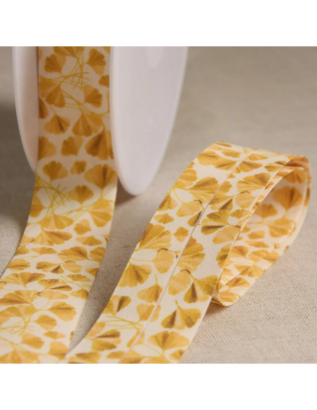 Biais tout textile, gingko, jaune