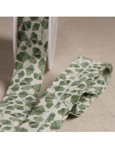 Biais tout textile, gingko, vert
