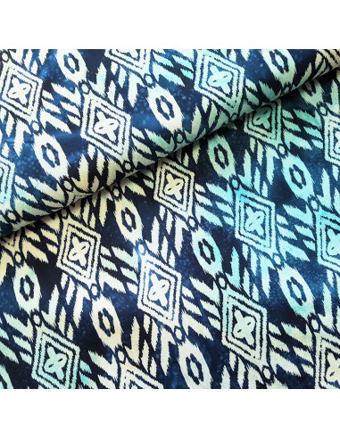 Tissu, Viscose Batik Graphique, Bleu, Laize 140 cm, 100% Viscose 163g/m²