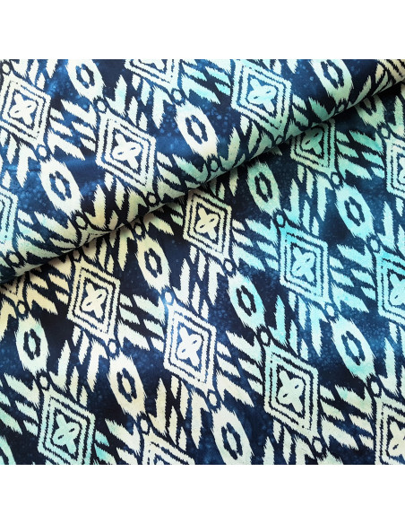 Tissu, Viscose Batik Graphique, Bleu, Laize 140 cm, 100% Viscose 163g/m²
