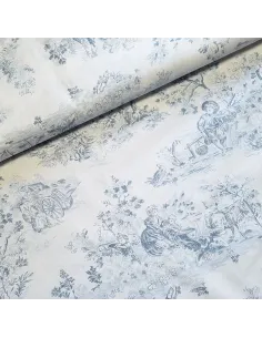Tissu, Cretonne de Coton, Motif Jouy Blanc, Laize 150 cm, 100% Coton