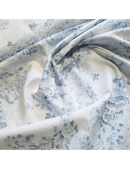 Tissu, Cretonne de Coton, Motif Jouy Blanc, Laize 150 cm, 100% Coton