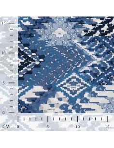 Tissu, Coton Viscose Imprimé Carpet, Bleu, Laize 145 cm, 52% Viscose 48% Coton 85g/m² 2