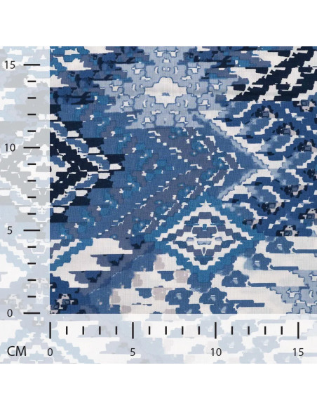 Tissu, Coton Viscose Imprimé Carpet, Bleu, Laize 145 cm, 52% Viscose 48% Coton 85g/m²