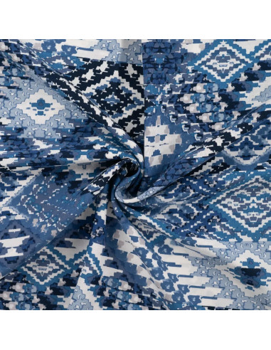 Tissu, Coton Viscose Imprimé Carpet, Bleu, Laize 145 cm, 52% Viscose 48% Coton 85g/m²