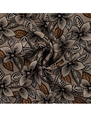 Tissu, Lin Viscose Imprimé Fleuri, Multicolore, Laize 140 cm, 40% Lin 60% Viscose 185g/m²