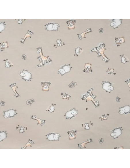 Tissu, Jersey de Coton Imprimé Girafes & Hippopotames, Safari Doux, Laize 150 cm, Coton Stretch Oeko-Tex