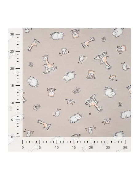 Tissu, Jersey de Coton Imprimé Girafes & Hippopotames, Safari Doux, Laize 150 cm, Coton Stretch Oeko-Tex