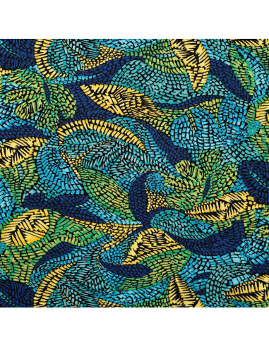Tissu, Jersey de Viscose, Imprimé Feuilles Graphiques, Laize 150 cm, Viscose Stretch Oeko-Tex