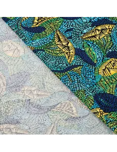 Tissu, Jersey de Viscose, Imprimé Feuilles Graphiques, Laize 150 cm, Viscose Stretch Oeko-Tex 2