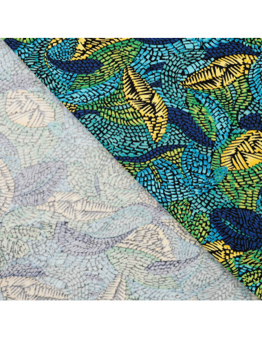 Tissu, Jersey de Viscose, Imprimé Feuilles Graphiques, Laize 150 cm, Viscose Stretch Oeko-Tex