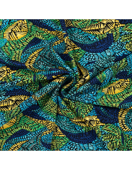 Tissu, Jersey de Viscose, Imprimé Feuilles Graphiques, Laize 150 cm, Viscose Stretch Oeko-Tex