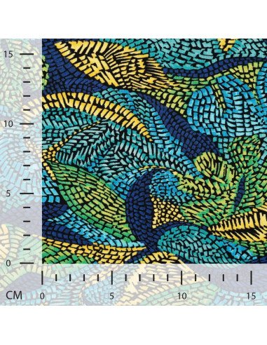 Tissu, Jersey de Viscose, Imprimé Feuilles Graphiques, Laize 150 cm, Viscose Stretch Oeko-Tex