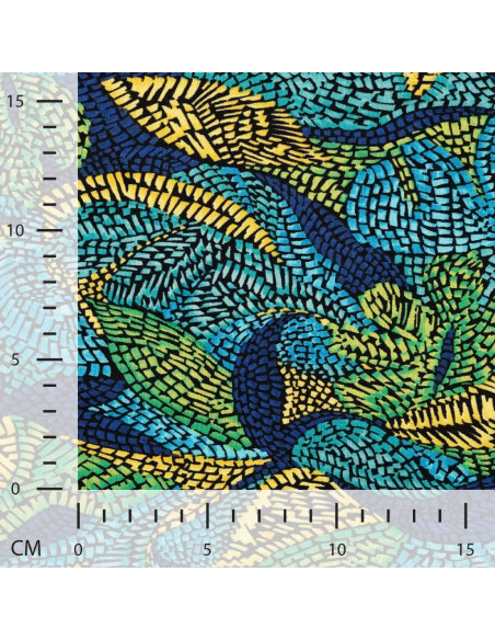 Tissu, Jersey de Viscose, Imprimé Feuilles Graphiques, Laize 150 cm, Viscose Stretch Oeko-Tex