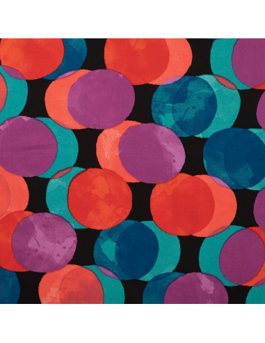 Tissu, Satin de Viscose Imprimé Ronds, Multicolore, Laize 140 cm, 100% Viscose 115g/m²
