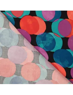 Tissu, Satin de Viscose Imprimé Ronds, Multicolore, Laize 140 cm, 100% Viscose 115g/m² 2