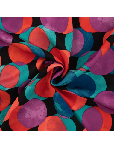 Tissu, Satin de Viscose Imprimé Ronds, Multicolore, Laize 140 cm, 100% Viscose 115g/m²