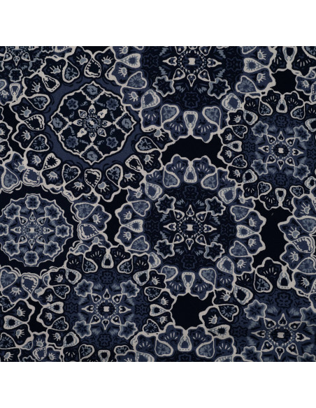 Tissu, Viscose Imprimée Arabesques, Bleu, Laize 140 cm, 100% Viscose 115g/m²