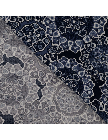 Viscose imprimée, arabesques bleues