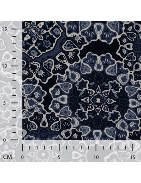 Viscose imprimée, arabesques bleues