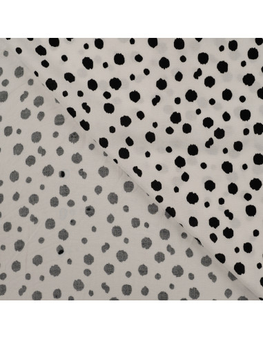Tissu, Imprimé Pois, Blanc et Noir, Laize 140 cm, 100% Viscose 115g/m²
