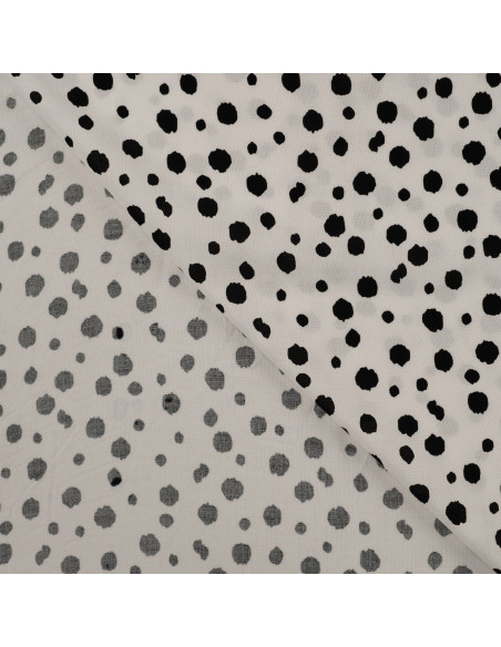 Tissu, Imprimé Pois, Blanc et Noir, Laize 140 cm, 100% Viscose 115g/m²