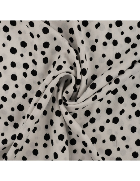 Tissu, Imprimé Pois, Blanc et Noir, Laize 140 cm, 100% Viscose 115g/m²