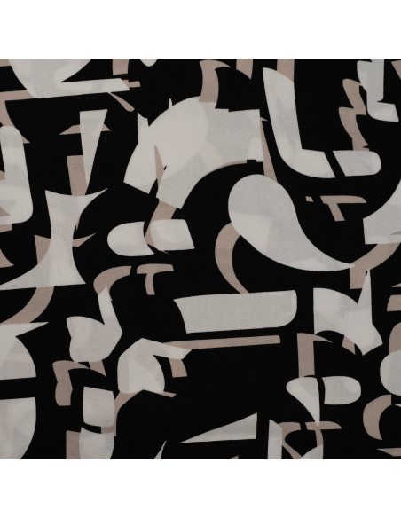 Tissu, Viscose Imprimée Graphique, Noir et Beige, Laize 140 cm, 100% Viscose 115g/m²