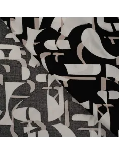 Tissu, Viscose Imprimée Graphique, Noir et Beige, Laize 140 cm, 100% Viscose 115g/m² 2
