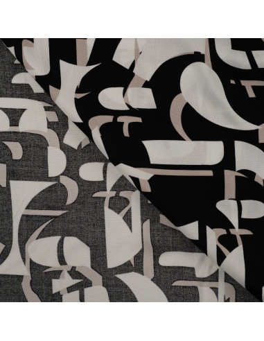Tissu, Viscose Imprimée Graphique, Noir et Beige, Laize 140 cm, 100% Viscose 115g/m²