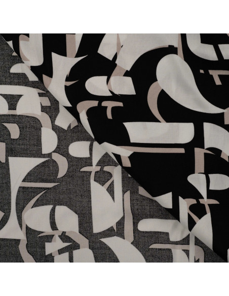 Tissu, Viscose Imprimée Graphique, Noir et Beige, Laize 140 cm, 100% Viscose 115g/m²