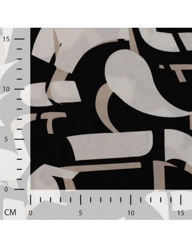 Tissu, Viscose Imprimée Graphique, Noir et Beige, Laize 140 cm, 100% Viscose 115g/m²