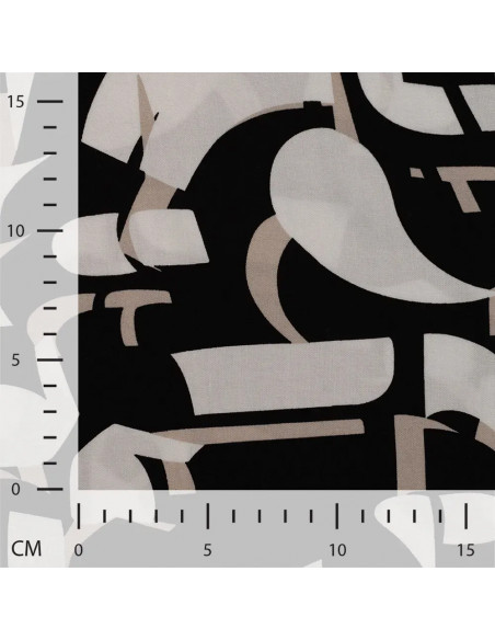 Tissu, Viscose Imprimée Graphique, Noir et Beige, Laize 140 cm, 100% Viscose 115g/m²