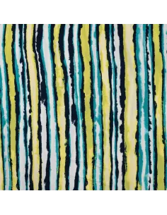 Tissu, Viscose Imprimée Rayures, Vert Citron et Bleu, Laize 140 cm, 100% Viscose 115g/m²