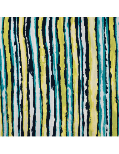 Tissu, Viscose Imprimée Rayures, Vert Citron et Bleu, Laize 140 cm, 100% Viscose 115g/m²