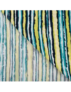 Tissu, Viscose Imprimée Rayures, Vert Citron et Bleu, Laize 140 cm, 100% Viscose 115g/m² 2